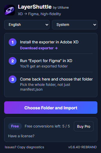 LayerShuttle plugin running inside Figma